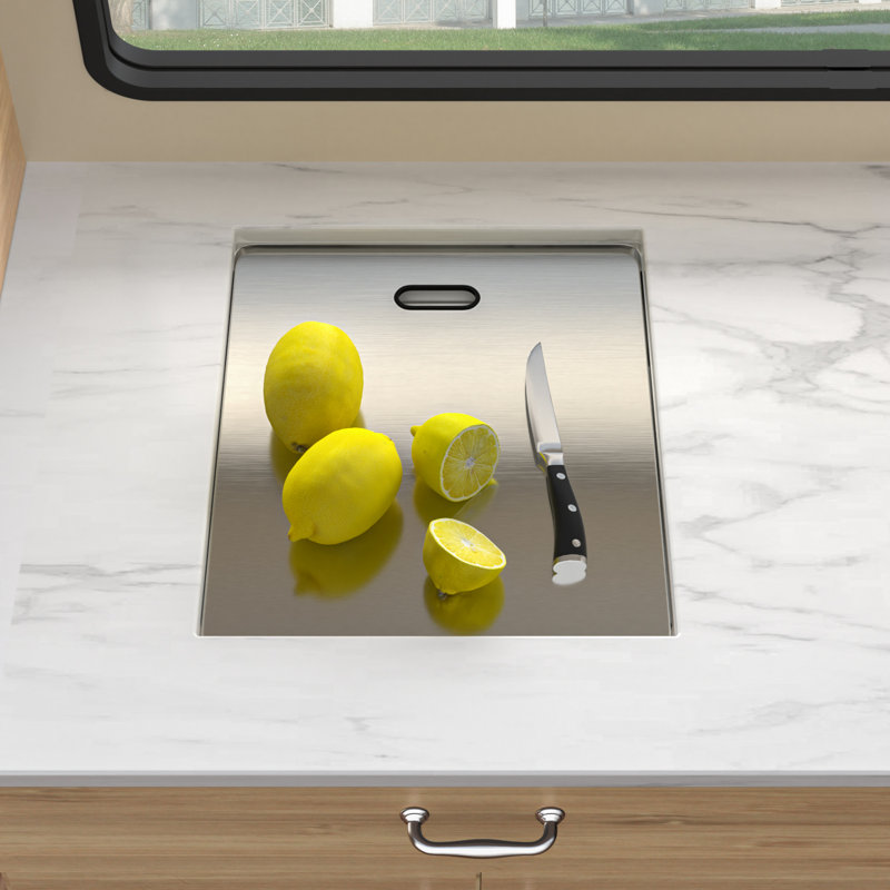 Workstation Kitchen Sink Undermount RV Sink Single Bowl Kitchen Bar Sink with Fold Faucet,Bottom Grid, Brushed Nickel