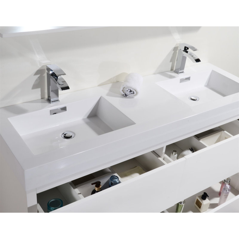 Ensemble de meuble-lavabo double 59 po Royka, Blanc lustré
