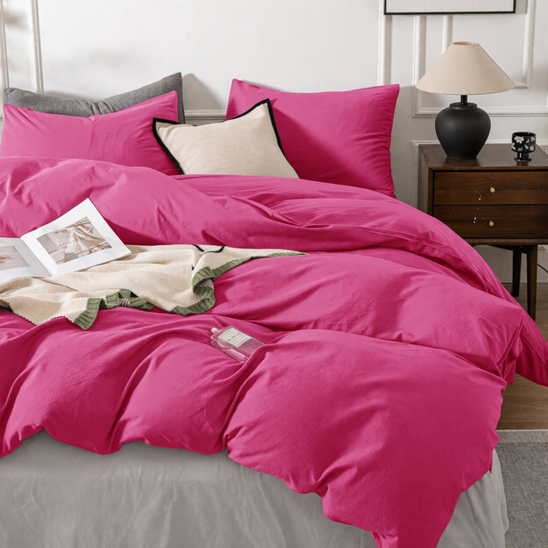 3-Piece Dyed Duvet Cover Set With Pillowcases, Single Duvet Cover + 2 Standard Pillowcases, Pink