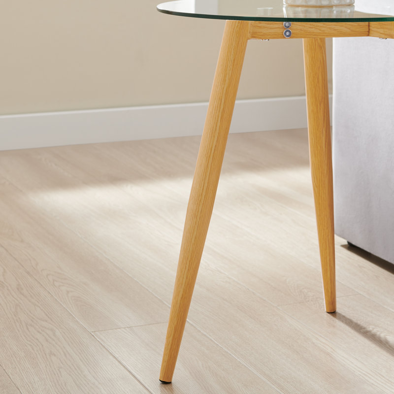 Table d'appoint Van Beuren avec pieds fuselés modernes en métal et plateau en verre transparent - Hêtre, Hêtre