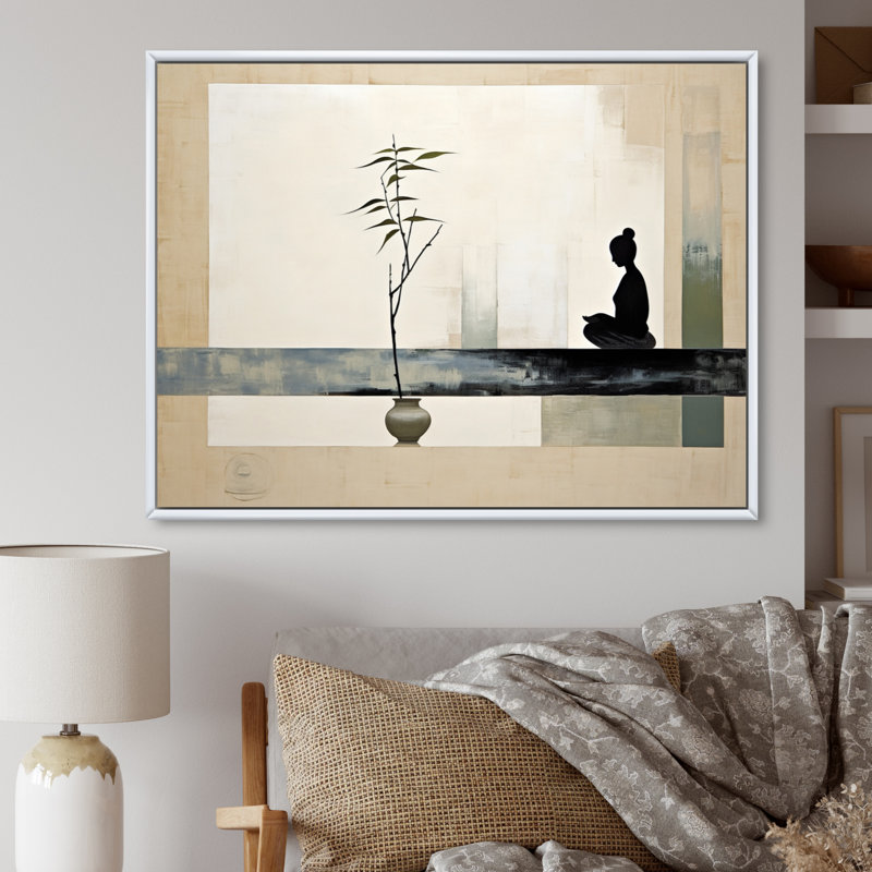 Mahmod Asian Art Modern Zen I - Art asiatique, art mural, H 12 po x l 20 po, Reproduction avec cadre flottant, Blanc
