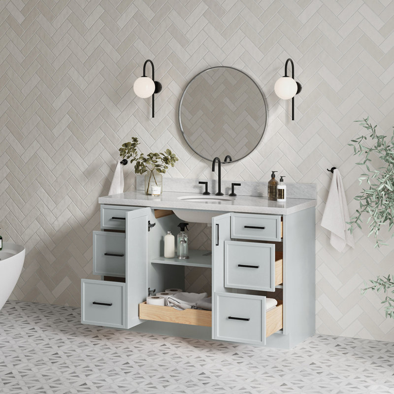 ARIEL Kellie 55 Single Sink Bathroom Vanity with Italian Carrara Marble Top, Gray