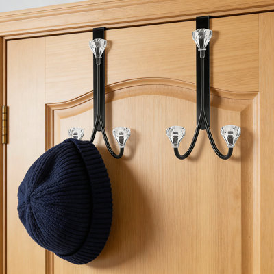 Crochets au-dessus de la porte avec 3 cintres intégrés en cristal, support de porte en métal robuste pour vêtements, serviettes, manteaux et sacs, organisateur de rangement peu encombrant
