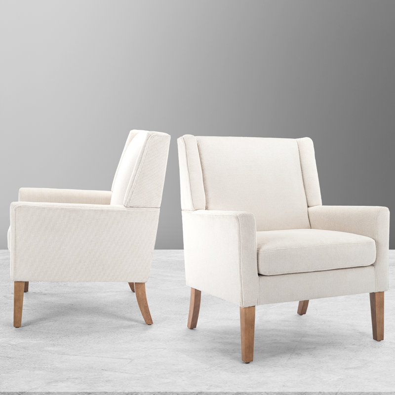 Ayran Wing Back Upholstered Accent Armchair with Solid Wood Leg, Beige Fabric