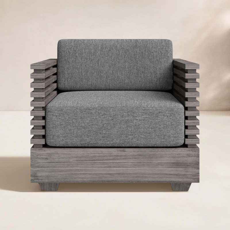 Fritz Wood Outdoor Lounge Chair, Grey Performance