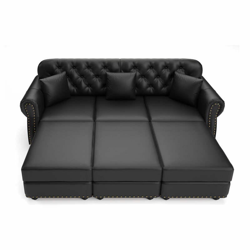 Canapé Chesterfield 82,6 po Mid-Century, Similicuir noir