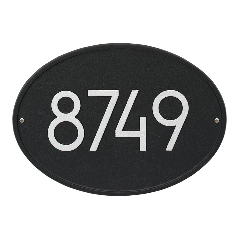 Plaque d'adresse murale 1 ligne personnalisée Hawthorne, Noir / argent, Oui
