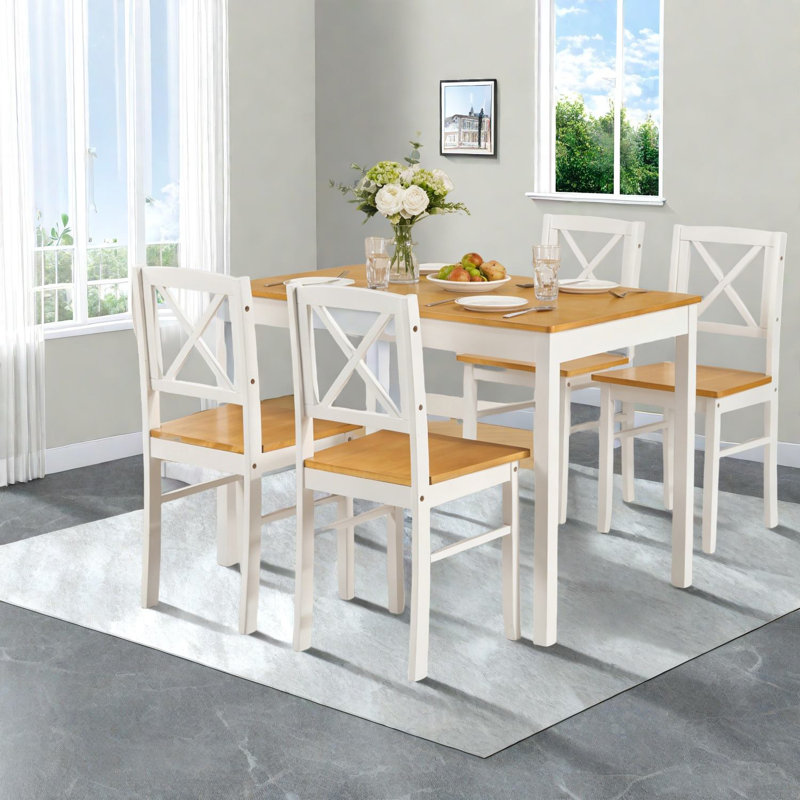 Ensemble de table à manger compact en bois massif pour petits espaces, blanc antique, cuisine et salle à manger
