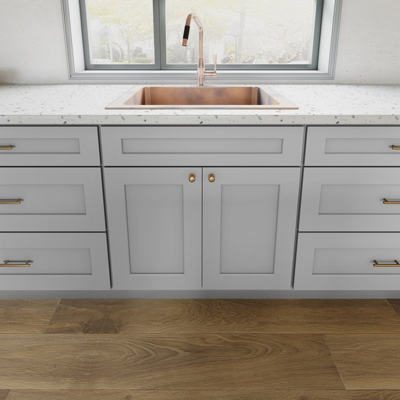 Sinber 33"W x 34.5"H x 24"D RTA Sink Base Kitchen Cabinet with Grey Birch Solid Wood Construction and Soft-Close Shaker Style Doors, Ready to Assemble
