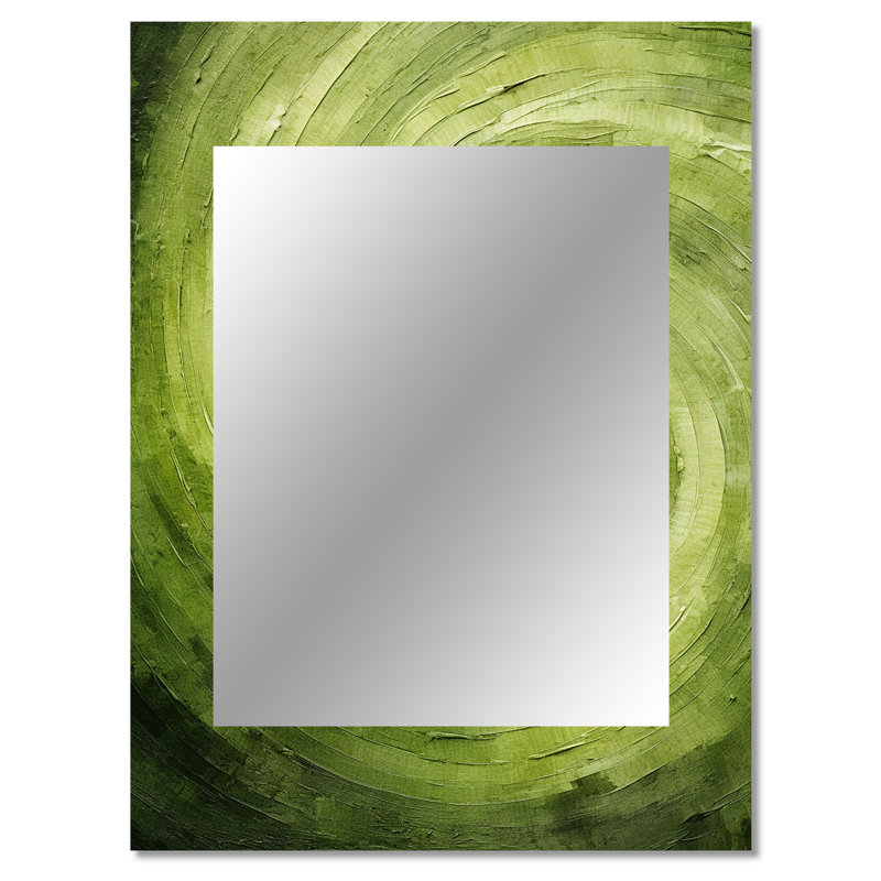 «Green Orbit Spiral», grand miroir abstrait en spirale, décor mural moderne unique, 40 po x 30 po
