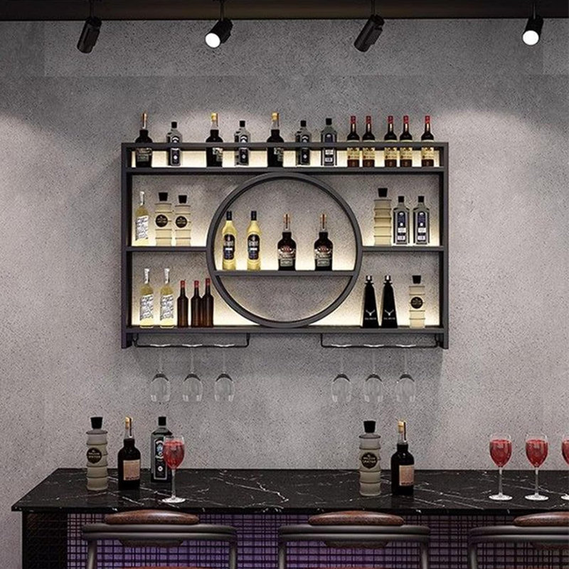Support à vin mural avec support à verres à vin Tablettes de bar flottantes pour bouteilles de boissons alcoolisées avec éclairage à DEL