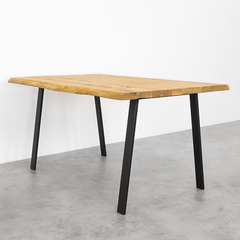 Barkeyville Oak Solid Wood Top Metal Base Dining Table, 75cm H x 200cm L x 90cm W, Brown Wood
