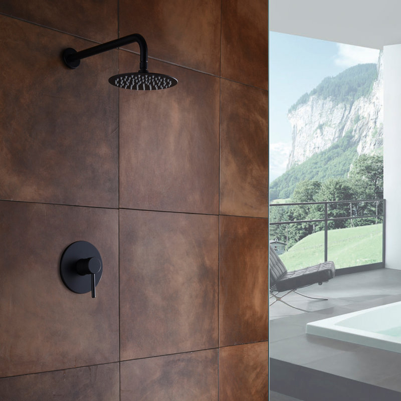 Sumerain Modern Wall-Mounted Concealed Shower Faucet with Pressure Balance Valve, Single Handle Shower Faucet  with 8 inch Rain Showerhead , Matte Black
