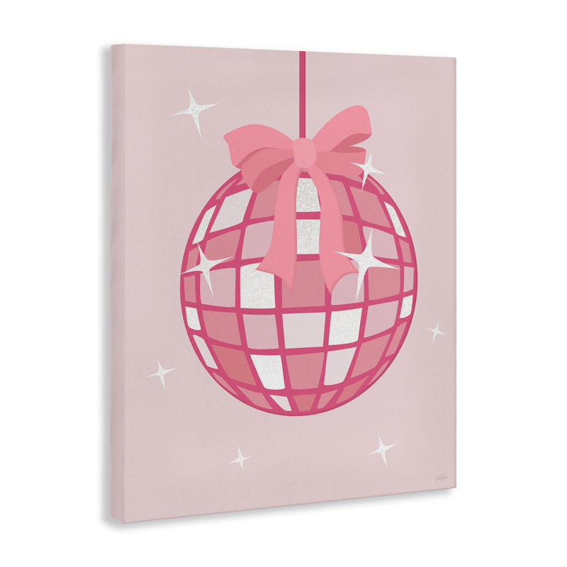 Boule disco rose avec toile ruban, design par Natalie Carpentieri, H 20 po x l 16 po