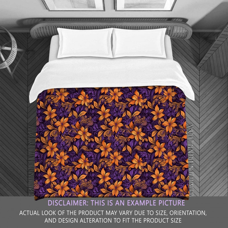Machine Printed Comforter, Twin Comforter, Orange/Purple Floral