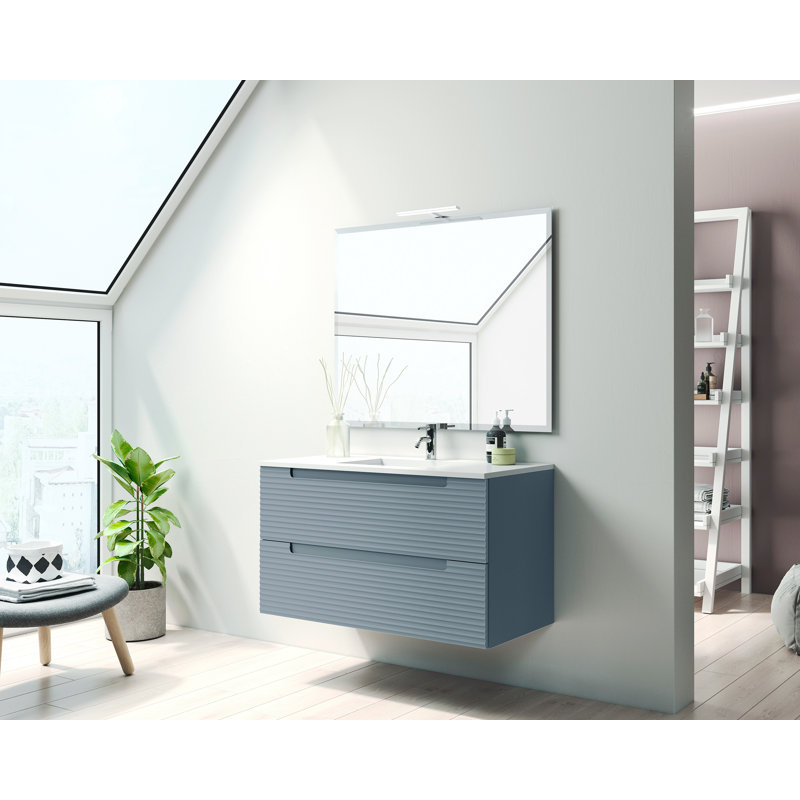 Meuble-lavabo mural 36 po Coda, Acier bleu ondulé