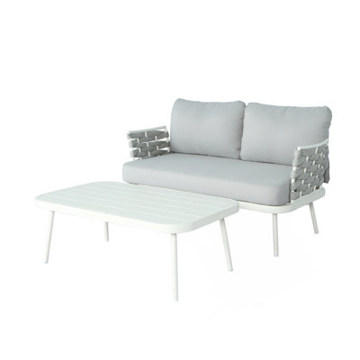 Mariano Steel Loveseat And Table, Off White;Grey