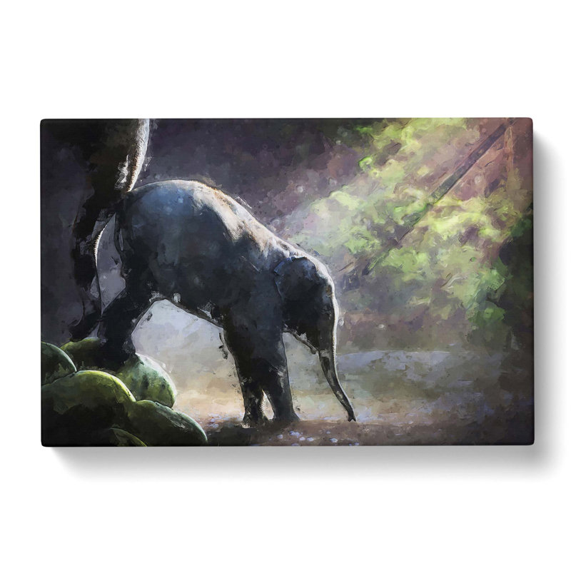 Mother Elephant Encouraging Baby In Abstract - Wrapped Canvas Painting, 40cm H x 60cm W x 3cm D