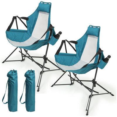 Chaise de camping hamac, chaise berçante pliante portative, chaise pivotante à dossier réglable en alliage d'aluminium avec porte-gobelet d'oreiller, fauteuil inclinable avec sac de transport pour la cour extérieure, bleu (2 pièces)