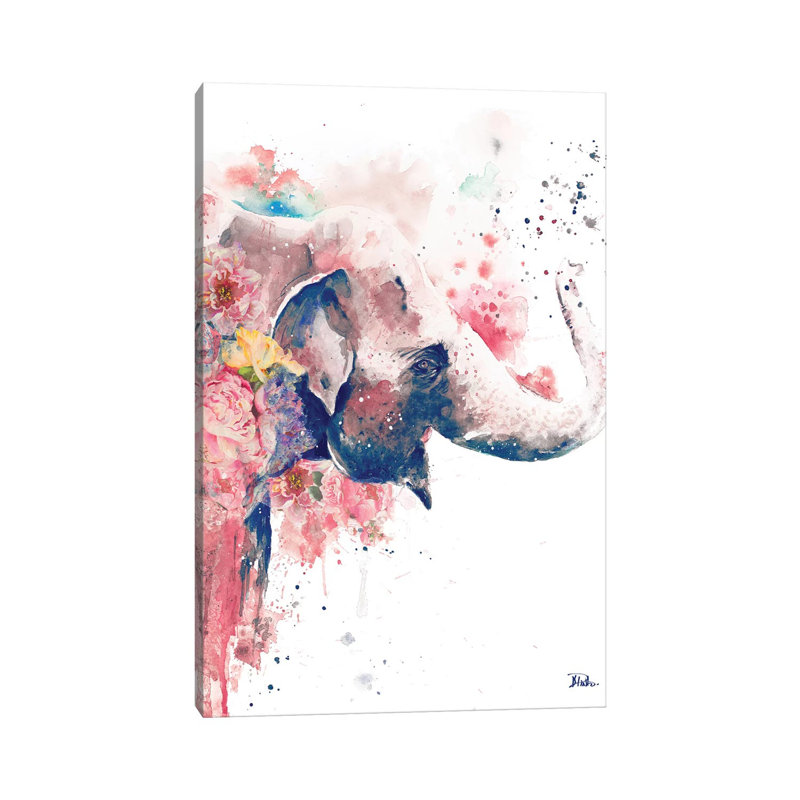 "Floral Water Elephant" par Patricia Pinto, reproduction d’art, Pas de tapis, Toile tendue, H 18 po x l 12 po x 1,5 po