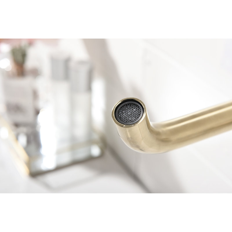 Brushed Nickel Wall Mounted Bathroom Faucet With Pop-Up Drain, Single Handle For Effective Water Regulation, Splash Design, Stainless Steel Sink In Gold - Lever Optimal Control, Noise-Reducing