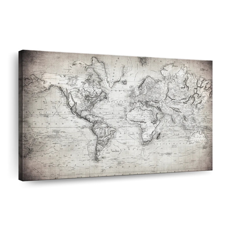 Impression sur toile Simple World Map, H 16 po x l 24 po x P 1,25 po