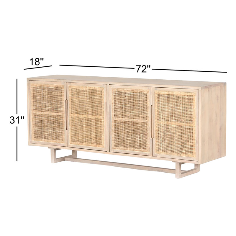 Clarita 72'' W Solid Wood Sideboard, White Wash