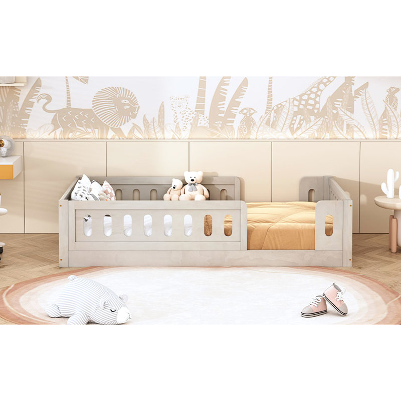 Lit simple Guardrail - Plateforme couleur bois naturel avec assemblage, installation facile, Naturel