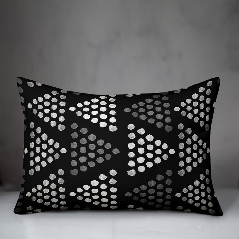 Blue Triangles Outdoor Throw Pillow, 14" H x 20" W, Black