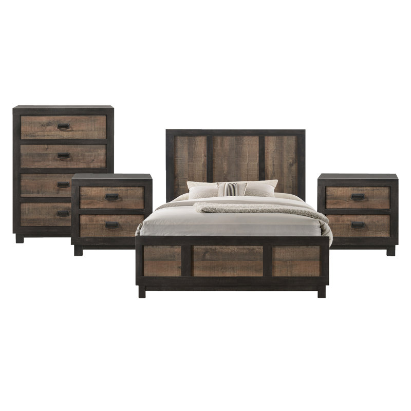 Jobe Standard Bedroom Set, Queen, 4 Pcs: Bed, Chest, 2 Nightstands