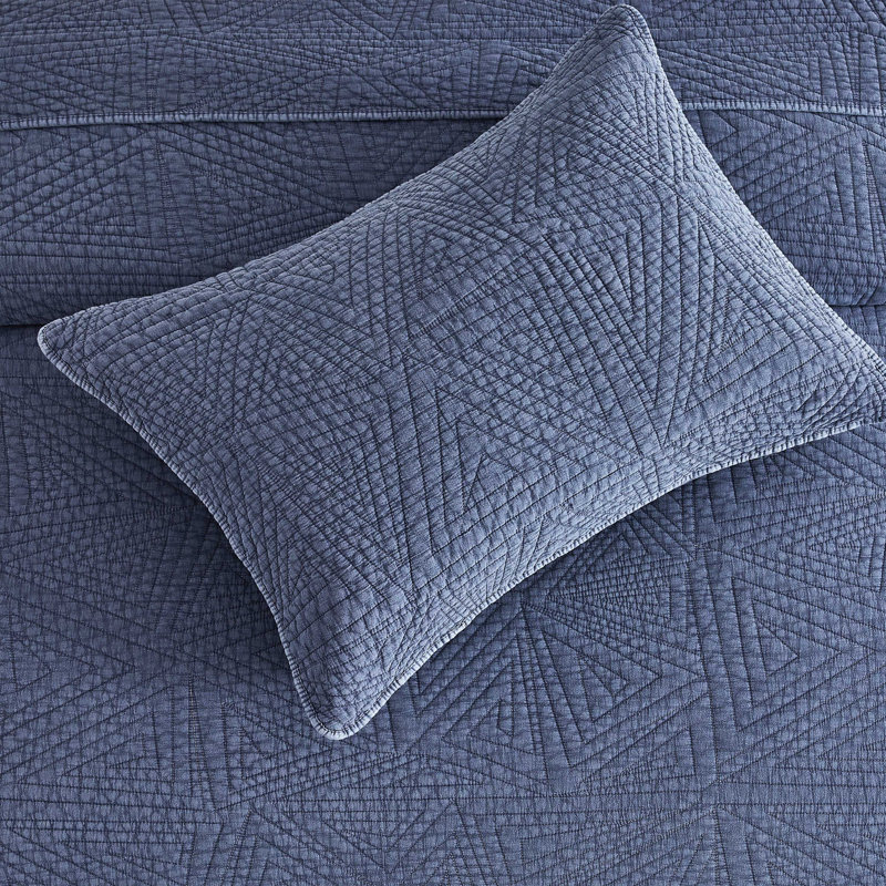 Ensemble de courtepointe Triangles, Grand lit, Bleu marine