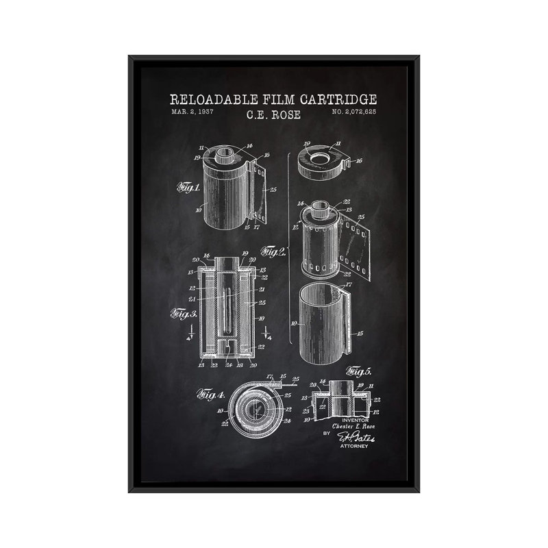 « rechargeable cartouche film », impression sur toile, H 26 po x l 18 po x P 1,5 po, Toile avec cadre noir, Pas de tapis