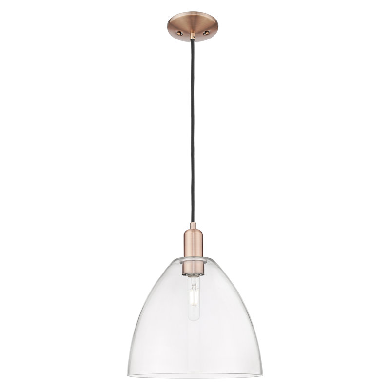 Arcadia - Bristol - Mini-luminaire suspendu à cordon 1 lumière 12 po - Finition cuivre antique - Abat-jour transparent, Clair