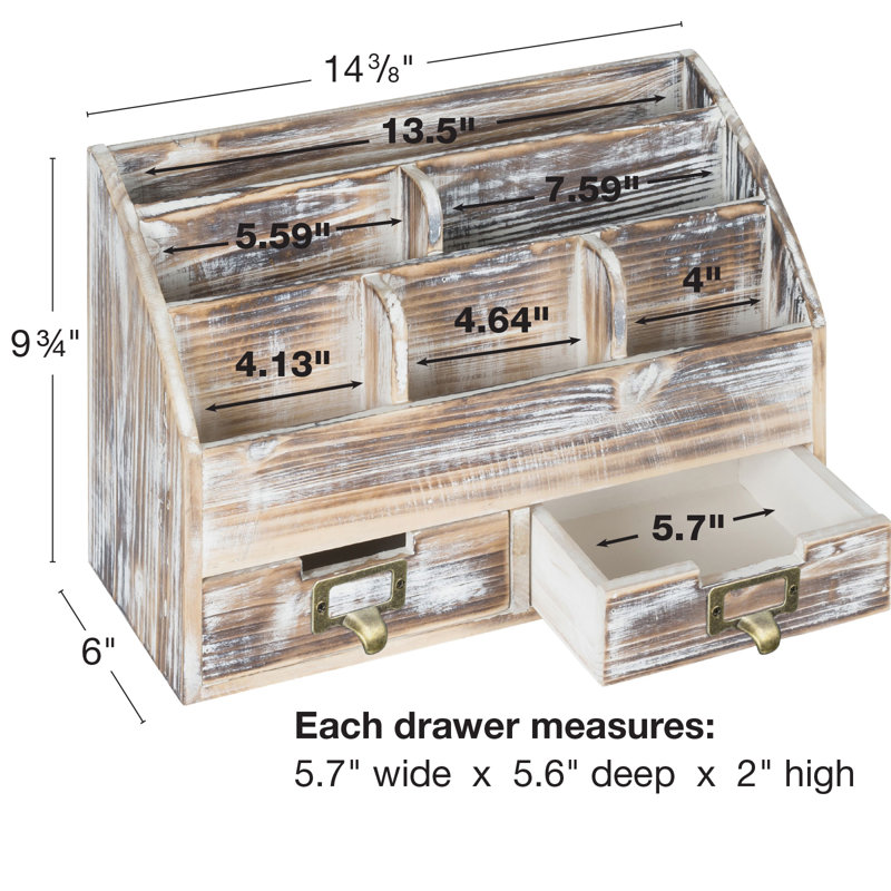 Rustic Brown Wood Multifunction Desk Organizer with Drawers