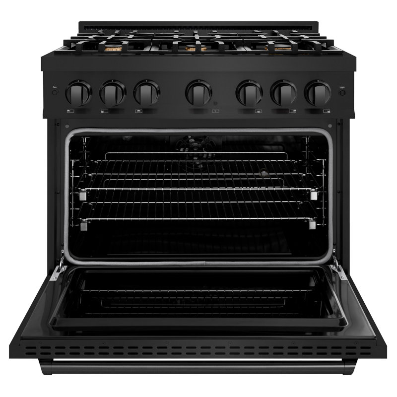 ZLINE 36" Classic Dual Fuel Black Stainless Convection Oven Range w/ 6 Brass Burners, Black Stainless Steel
