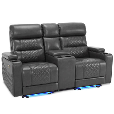 Power Reclining Loveseat Sofa with Adjustable Headrests and Console, Home Theater Seating by Ivy Bronx