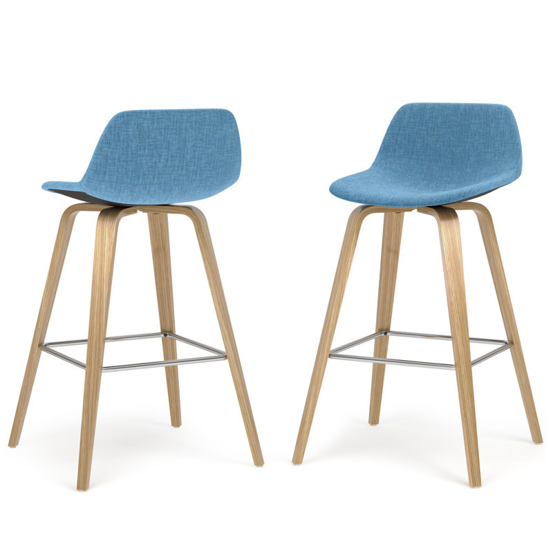 Randolph Upholstered Bentwood Mid-Century Modern Bar & Counter Stool with Chrome Footrest, Blue