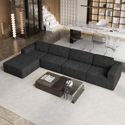 Modular Corduroy 404cm 4-seater Sofa With 1 Ottoman, No Assembly Required, With High Rebound Sponge