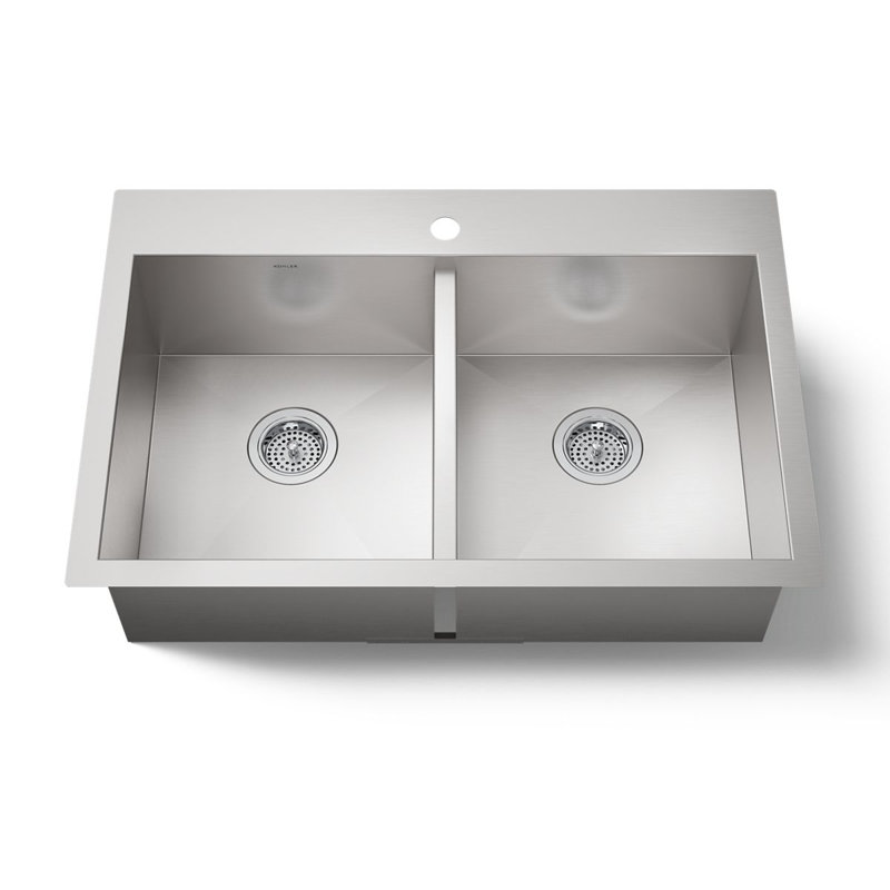 Évier de cuisine à double cuve avec trou de robinet simple Vault ™, 1 trou