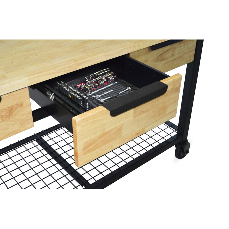 62'' W Solid Wood Top Workbench with Wheels