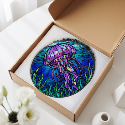 Vitrail de fenêtre en verre coloré 7,8 "H Jellyfish