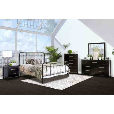 Transitional Style Antique Black King Size Bed Hand-brushed Antique Gold Accents 1pc Bedroom Furniture
