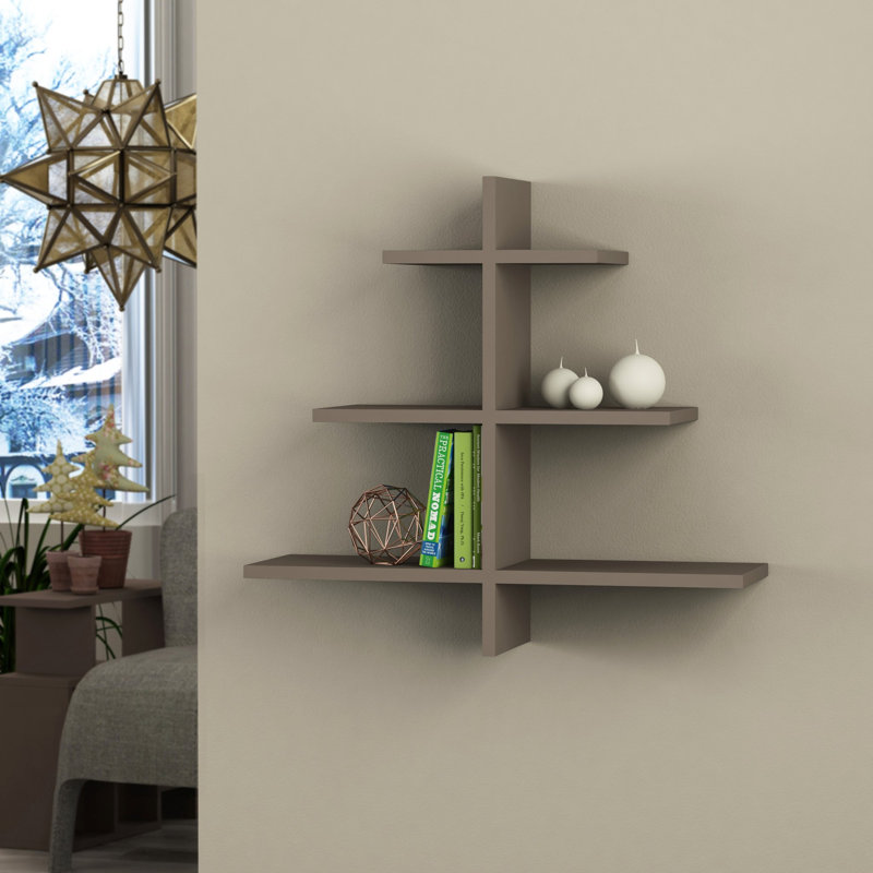 3 Piece Triangle Floating Shelf, Light Mocha