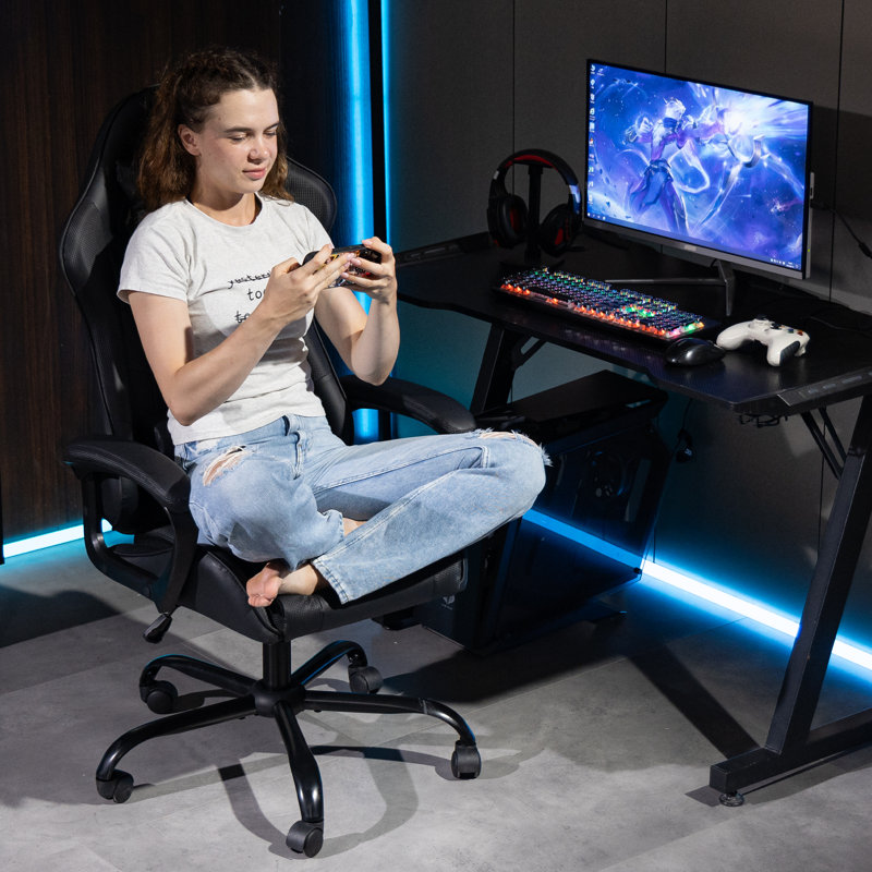 Ergonomic Gaming Chair Racing Style Office Chair, High-Back Computer Desk Chair with Adjustable Lumbar Support & Headrest, 360 Swivel Reclining PU Leather PC Gamer Chair for Adults,