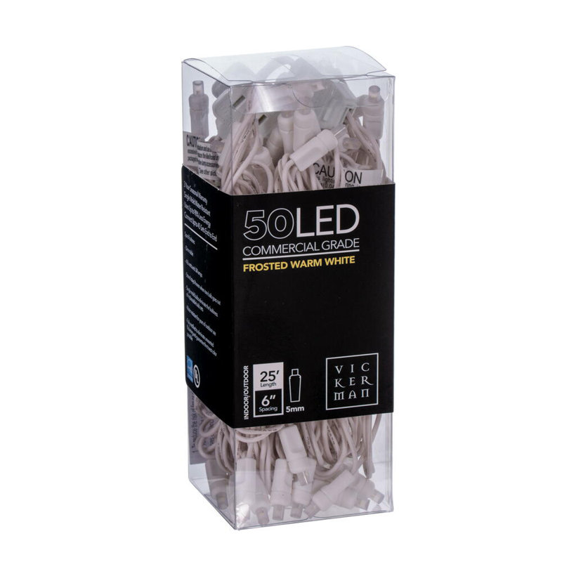 50 Frosted Wide Angle Single Mold End-Connecting LED Light Set, Warm White
