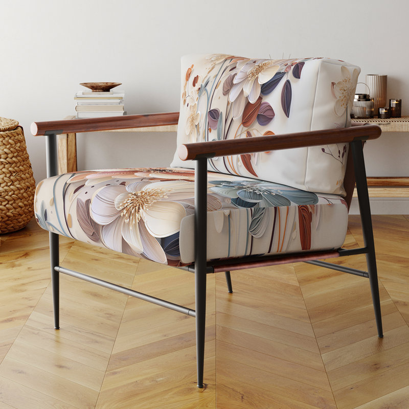 Fauteuil d'appoint rembourré White Botanical Collage, Noir