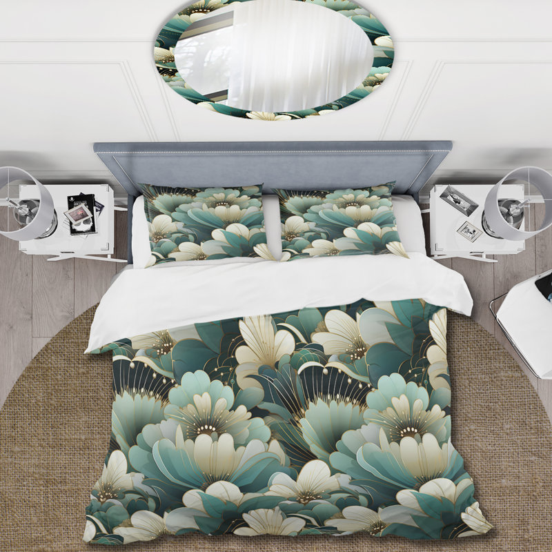 Ensemble de housse de couette à motif damassé vert, Housse de couette pour très grand lit et 2 très