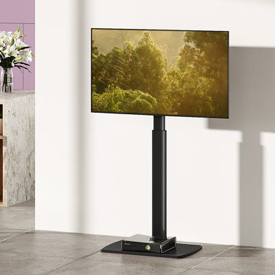Support de plancher noir pour écrans ACL de plus de 50 po avec tablettes, pouvant supporter jusqu'à 88 lb