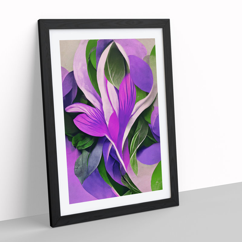 Floral Abstract No.2 - Single Picture Frame Print, Black, 64cm H x 46cm W x 2cm D