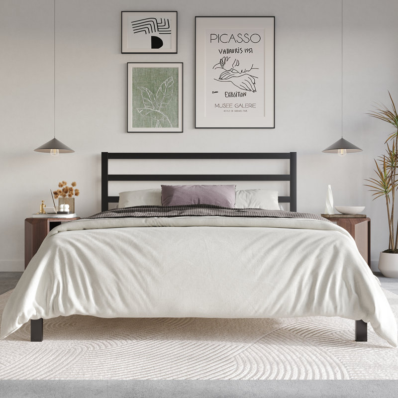 Deareon Upholstered Metal Platform Bed, Black, King